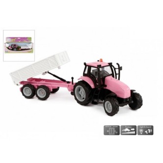 Kids Globe traktor med trailer pink 30 cm lang