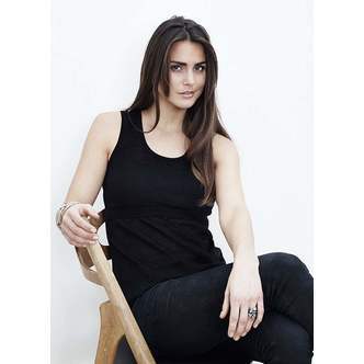 Sort ammetop med brede stropper - 100% i Merino uld