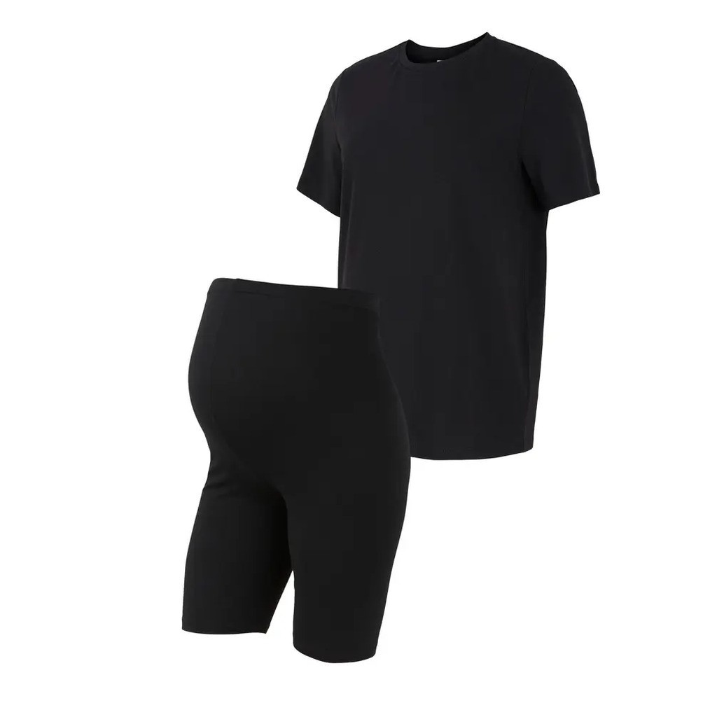 Sally solid t-shirt  shorts sæt - BLACK - L