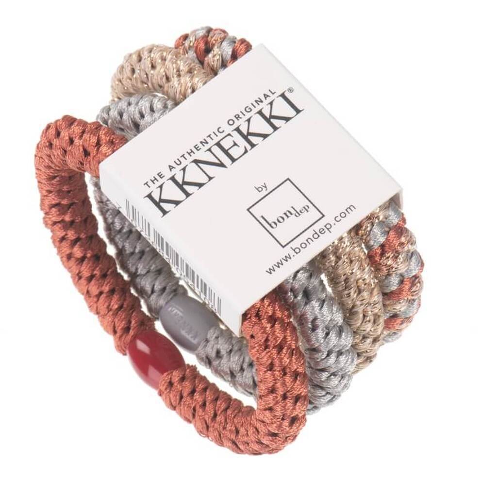 Bon Dep - Kknekki Elastikker - 4-pak Bundle 11 (RedGreyBeige Glitter) - One size