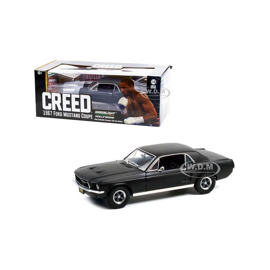 Greenlight 1967 Ford Mustang Coupe Matt Black Adonis Creeds Creed 2015 Movie 1:18 Scale Diecast Model Car