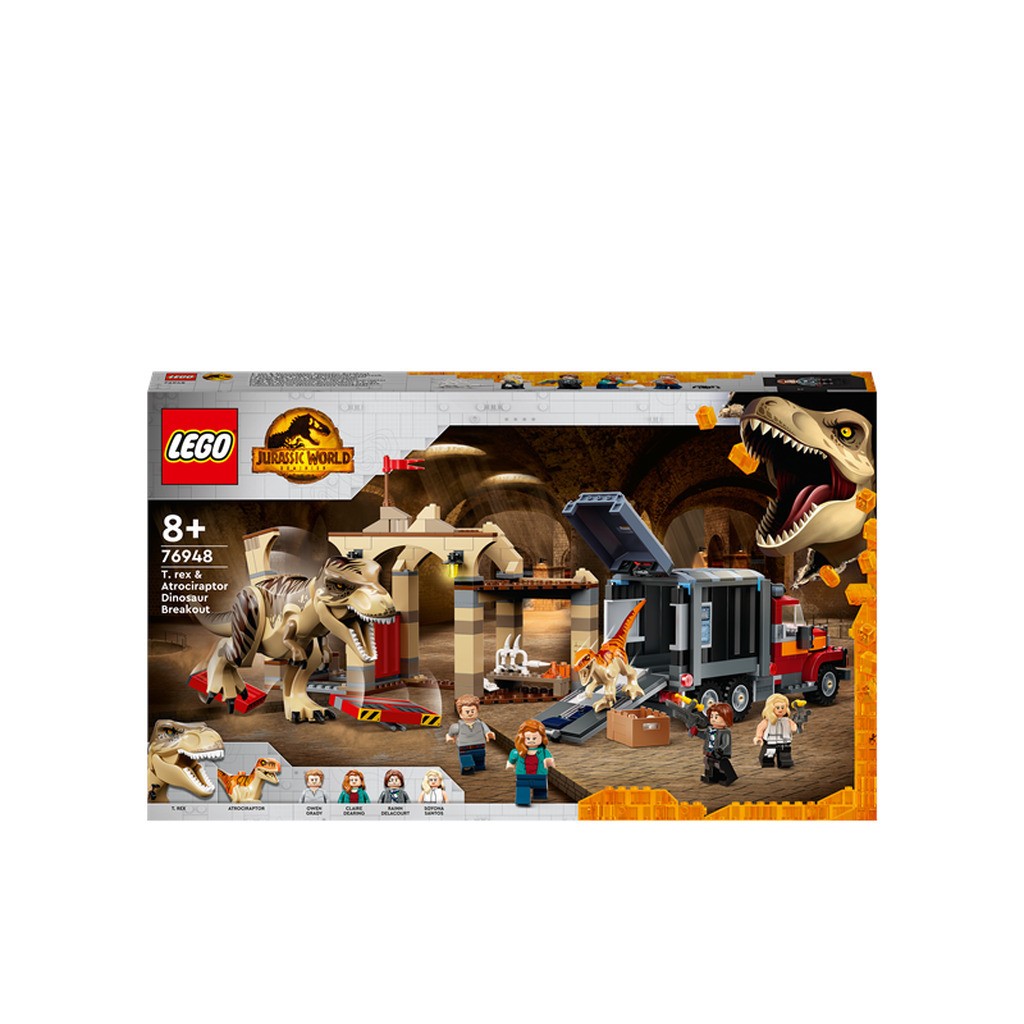 LEGO Jurassic World 76948 T. rex og atrociraptor på dinosaurflugt
