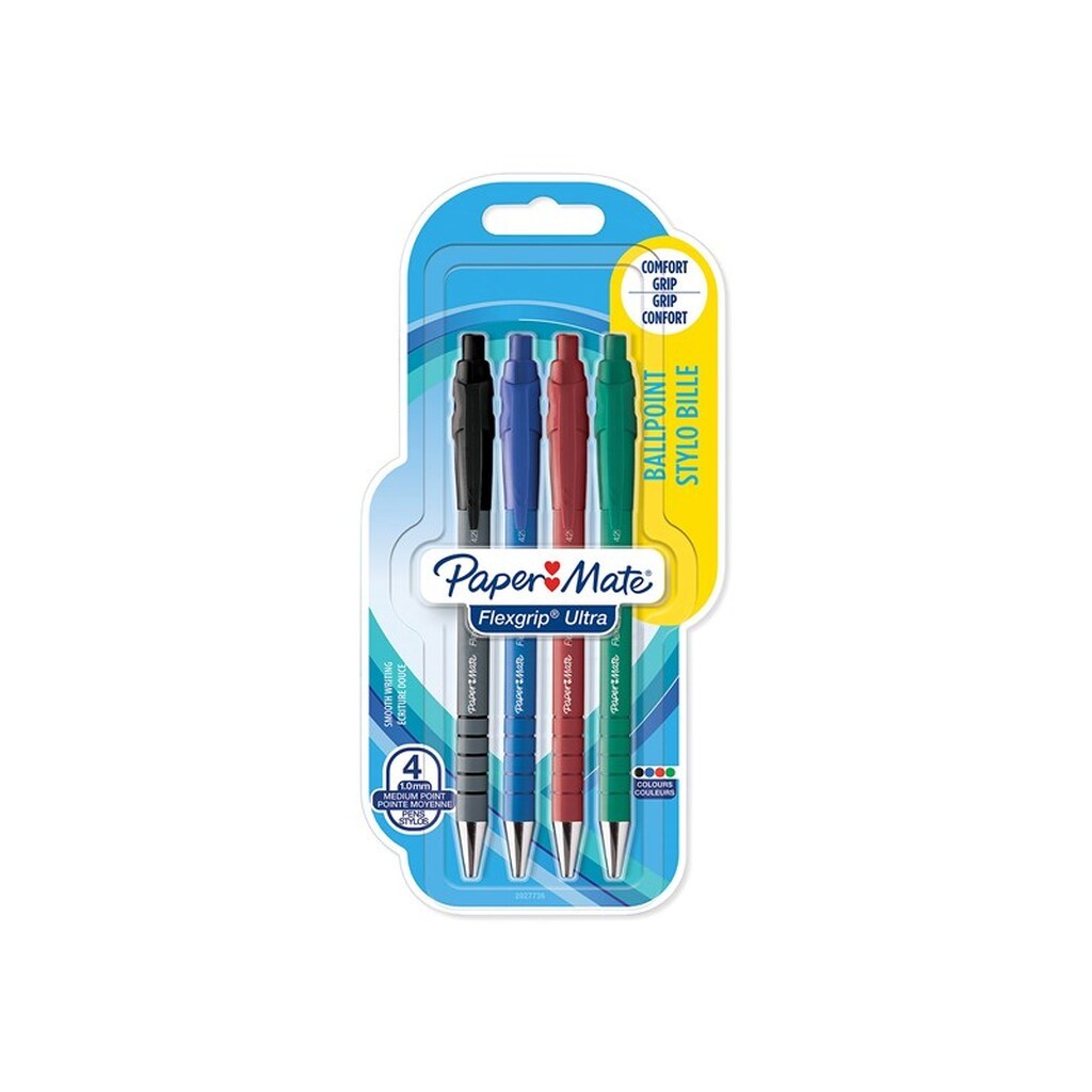 Papermate Paper Mate Flexgrip Ultra Retractable Ballpoint Pens | Medium spids (1,0 mm) | Forskellige farver | 4 styk
