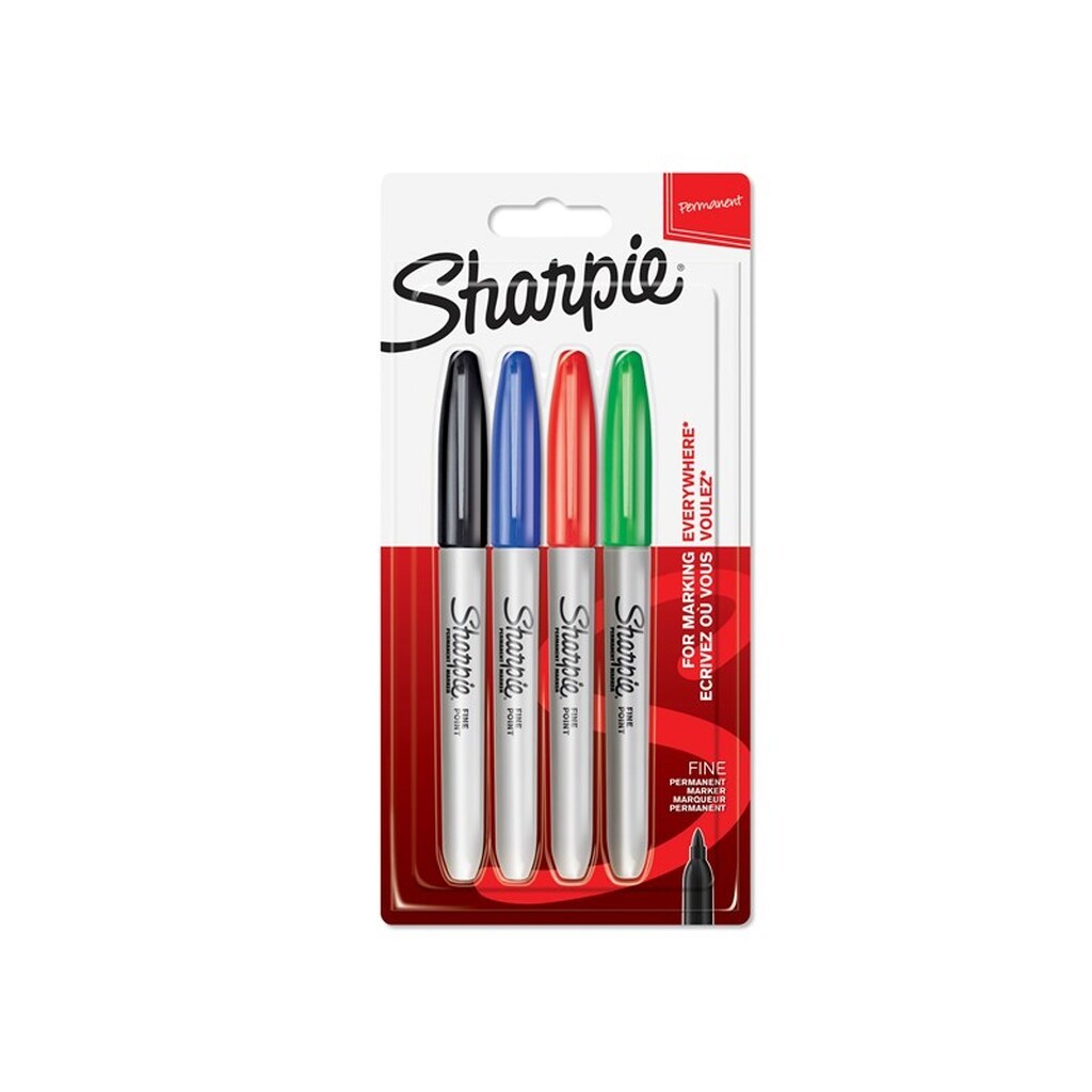 Sharpie Permanent Markers | Fin spids | Forskellige standardfarver | 4 styk