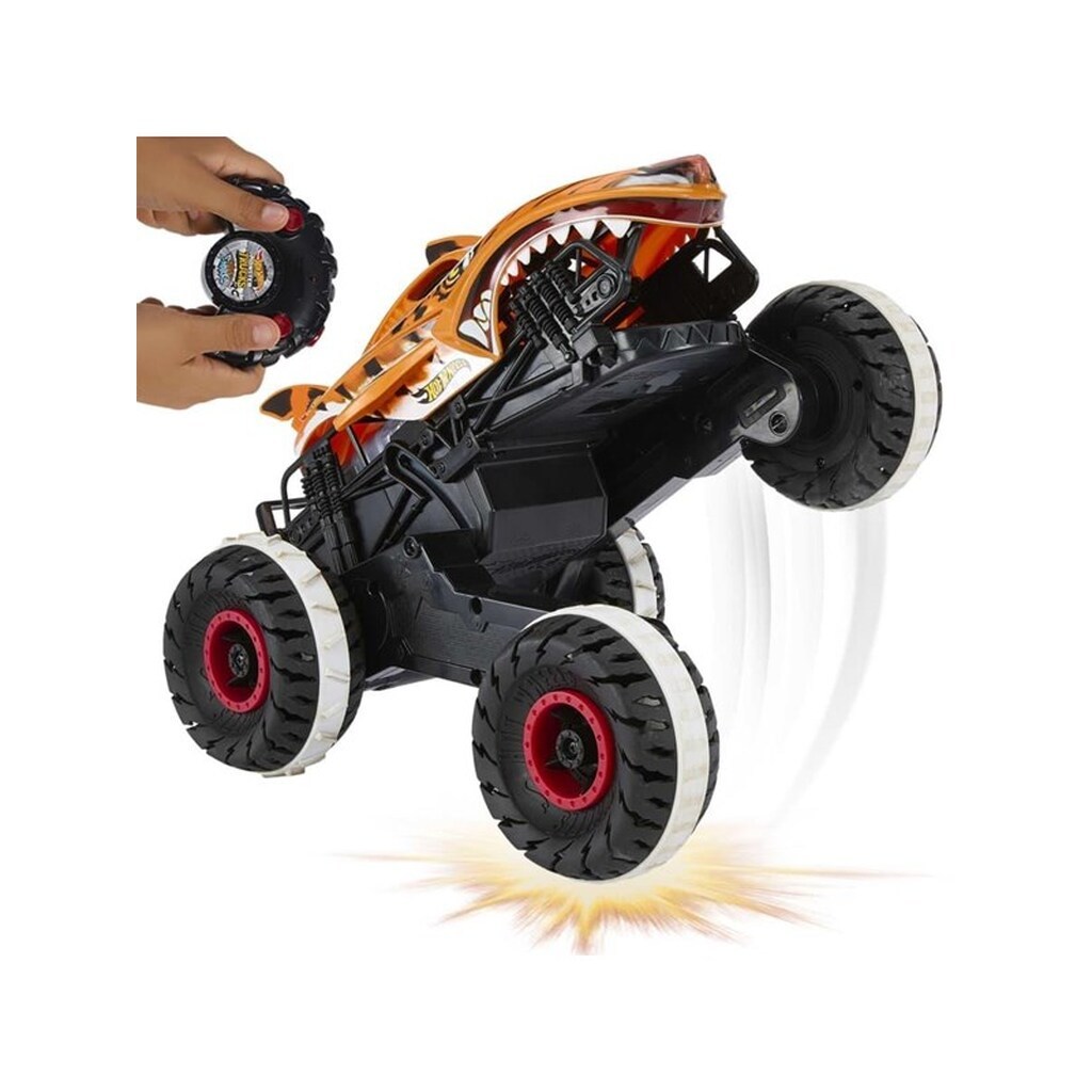 Hot Wheels Monster Trucks Remote Control Car 1:15 Scale Tiger Shark RC With All-Terrain Wheels