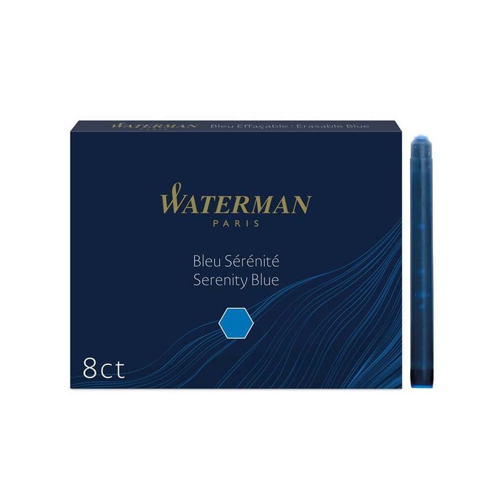 Waterman Fountain Pen Refill Ink Cartridges | Long Standard | Serenity Blue | 8 Count
