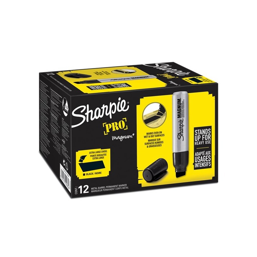 Sharpie Pro Magnum permanente markører 9,8/14,8mm | Mejselspids | Sort | 12 Antal