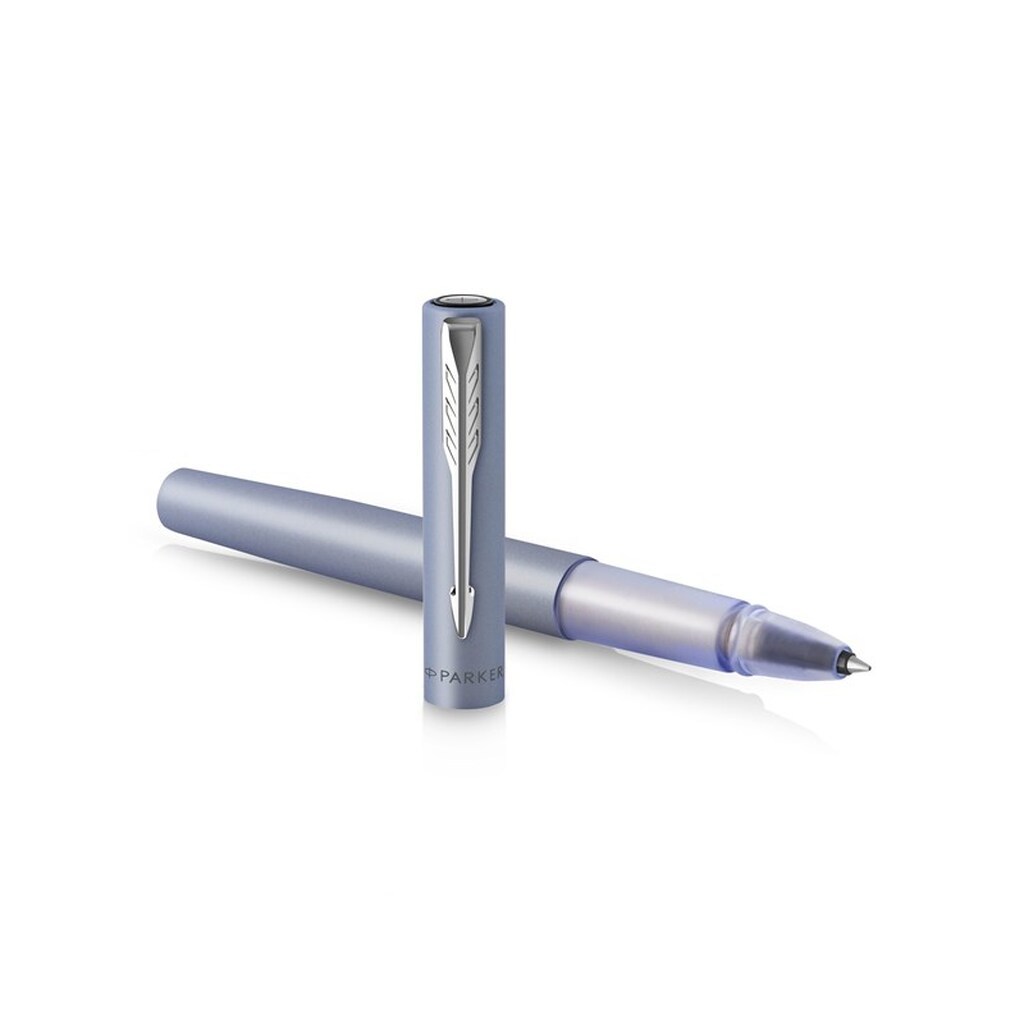 Parker Vector XL Rollerball Pen | Metallisk sølvblå lak på messing | Fin spids med sort blækpåfyldning | Gaveæske