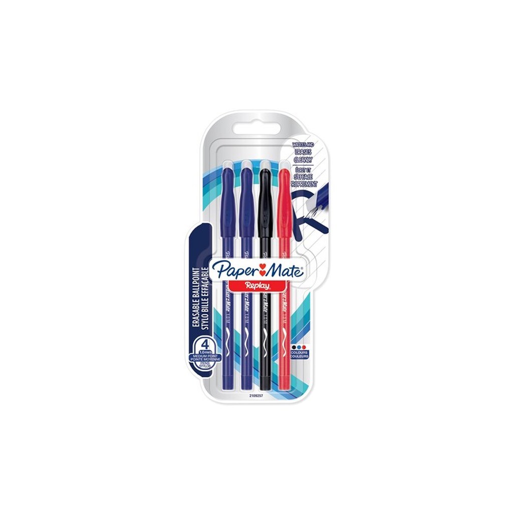 Papermate Paper Mate Replay Erasable Ballpoint Pen | Medium spids (1,0 mm) | Forskellige farver | 4 styk