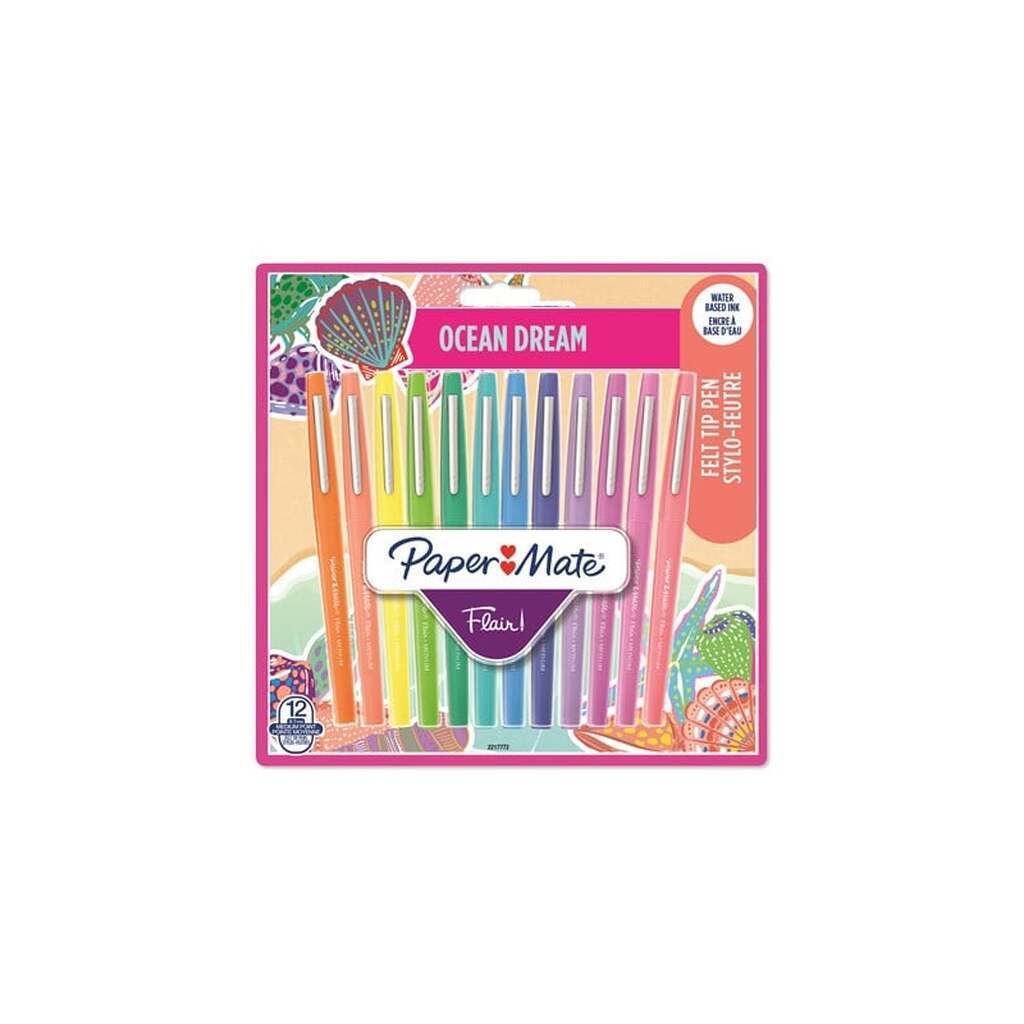 Paper Mate Flair Felt Tip Pens | Medium Point (0.7 mm) | Assorted Ocean Dream Colouring Pens | 12 Count