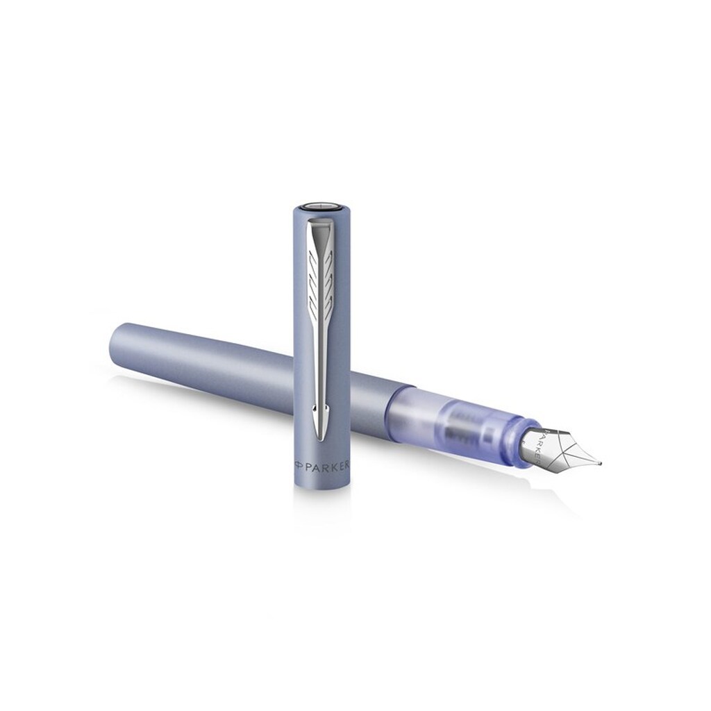 Parker Vector XL fyldepen | Metallisk sølvblå lak på messing | Medium spids med Blue Ink Refill | Gaveæske