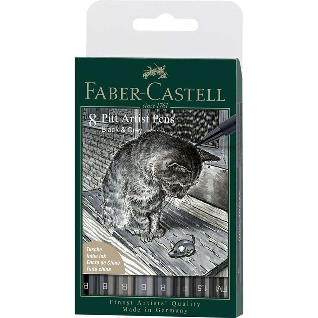 Faber-Castell Pitt Artist Pen Set - Black and Grey (8 pcs)