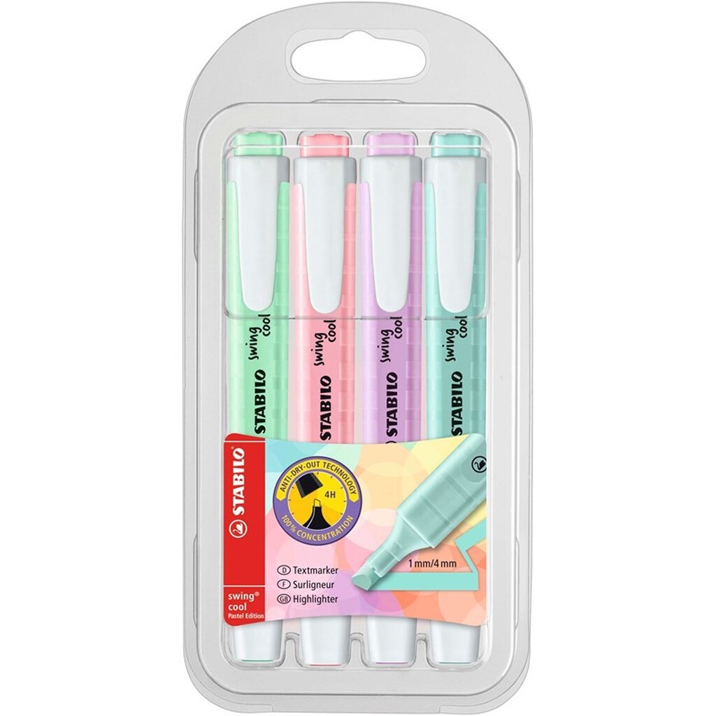 STABILO SWING COOL PASTEL 4 ass. Pastel colours highlighter with water-based ink