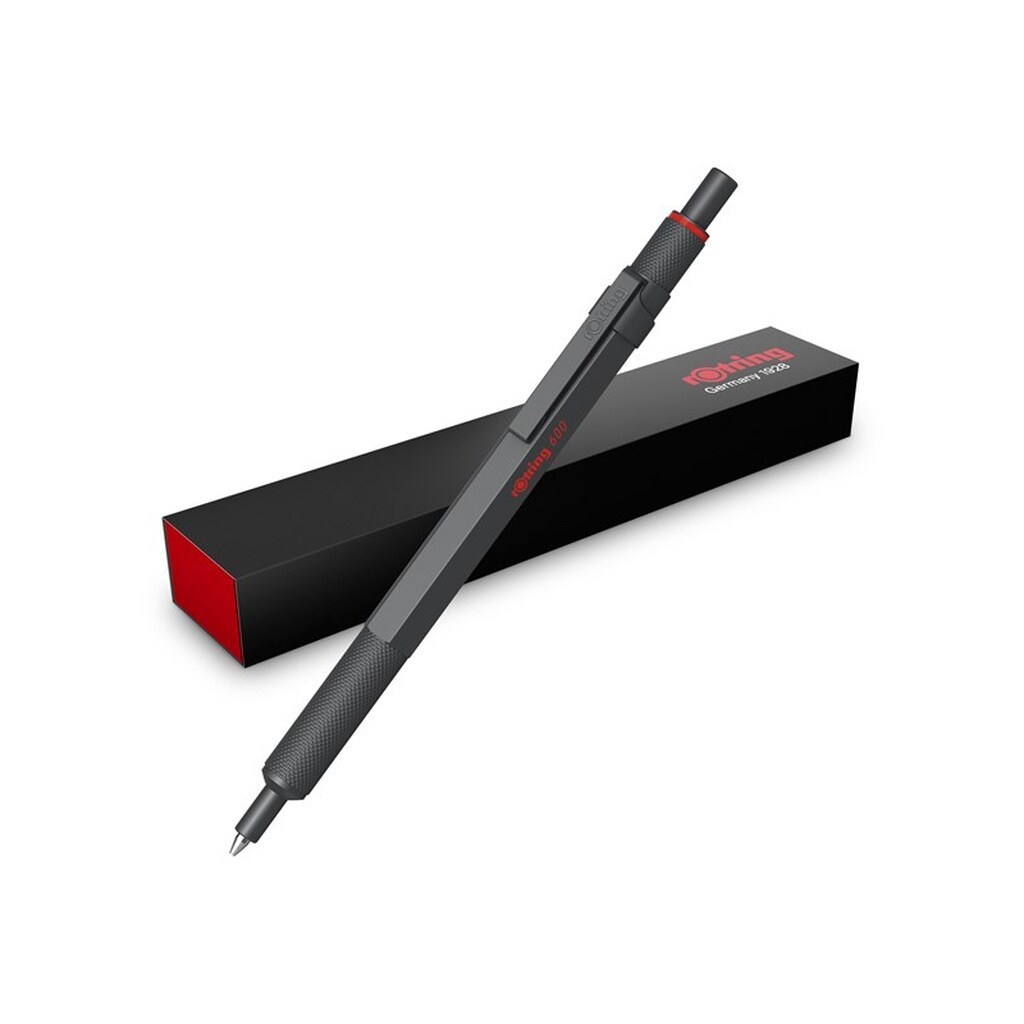 Rotring 600 Ballpoint Pen | Medium Point | Black Ink | All-Metal Body Pen | Dark Stone | Non-Slip Knurled Grip amp; Hexagonal Barrel | Refillable