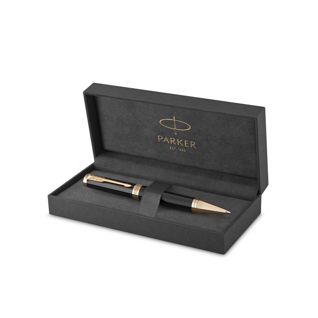 Parker Ingenuity kuglepen | Core Collection | Sort med guldkant | Medium Point med sort blæk | Gaveæske