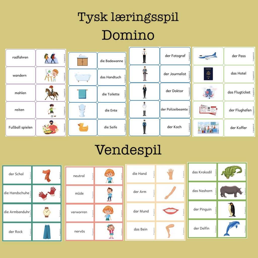 Tysk - 12 læringsspil (Print selv)