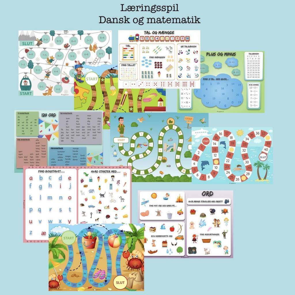 10 x læringsspilsamtaletavler til dansk og matematik (Print selv)