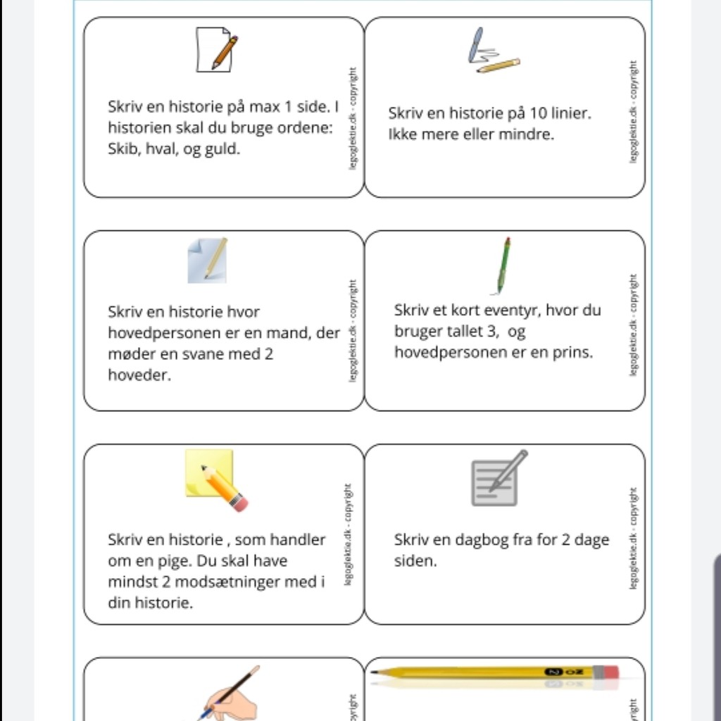 Skrivekort - hjælp til skriveopgaver  (Print selv)