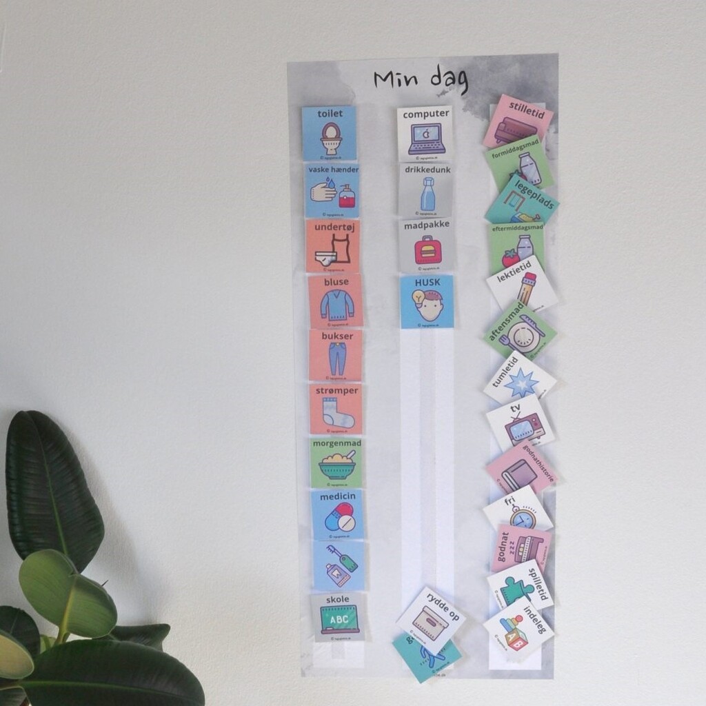 "Min dagsplan" - dagsskema med piktogrammer (velcro & stickers)