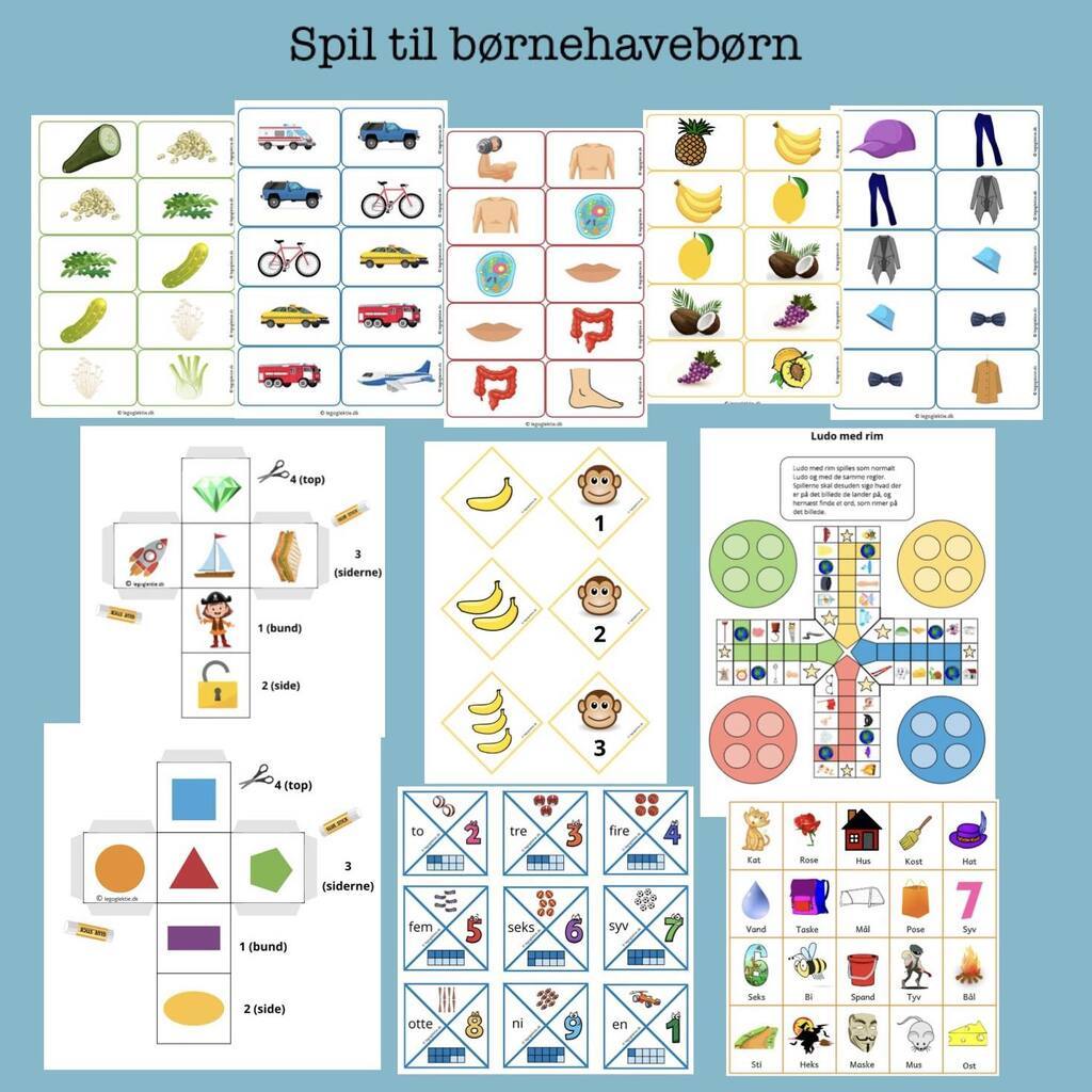 11 spil til børnehavebørn  (Print selv)