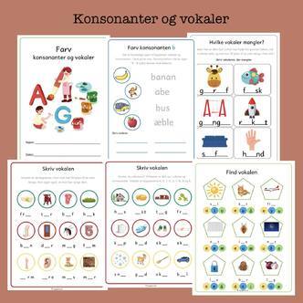4 opgavehæfter med konsonanter og vokaler  (Print selv)