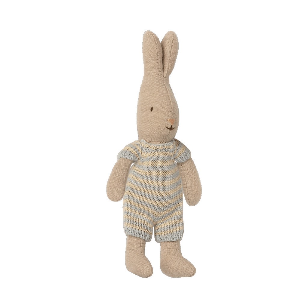 Maileg Micro Rabbit  Kanin med Stribet Dragt - Lysegrå