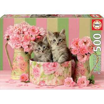 Kittens with Roses - 500 brikker