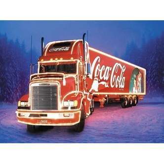 Coca cola lastbil - Runde sten - 60 x 45 cm - Lærred, sten, pen, bakke, gele