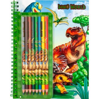Dino World malebog med farveblyanter