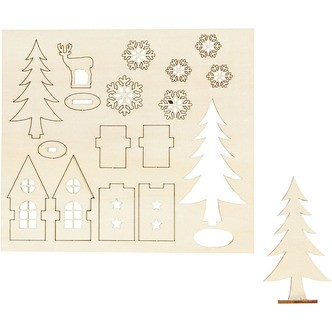 Saml-selv træfigur, hus,træ, hjort, L: 15,5 cm, B: 17 cm, 1 pk.