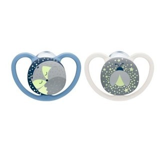 Nuk Space Night,  Str. 1 (0-6 Mdr.), Anatomisk - Silikone, 2-pak