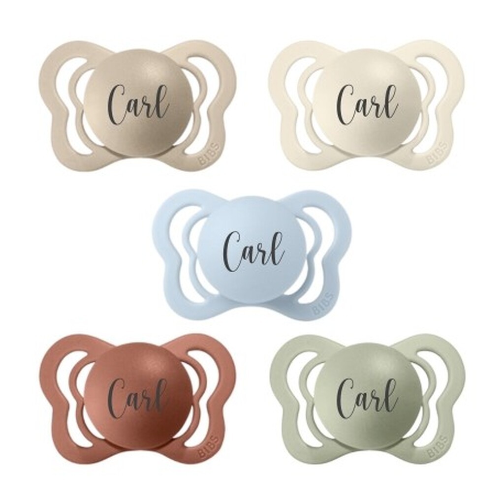 Bibs Couture,  Str. 1 (0-6 Mdr.), Anatomisk - Silikone, Sutter Med Navn , 5-pak