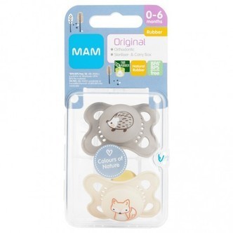 Mam Original 2-pack, Str. 1 (0-6 Mdr.), Symmetrisk - Latex, Grey  White