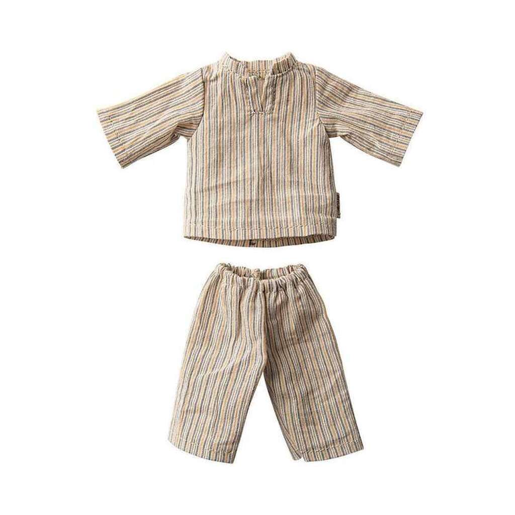 Maileg Str. 2 Kanin Tøj - Gråstribet pyjamas