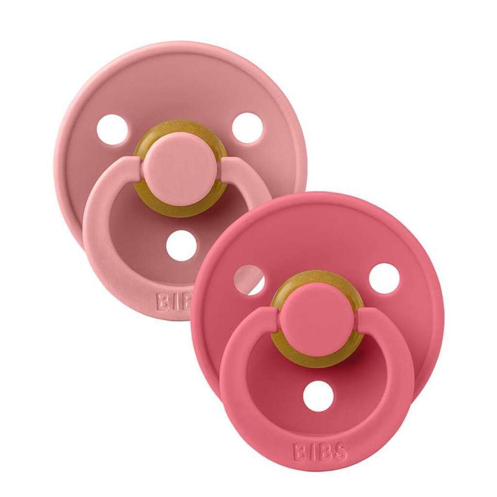 BIBS Symmetrisk Colour Sut - 2-Pak - Str. 2 - Naturgummi - Dusty Pink/Coral