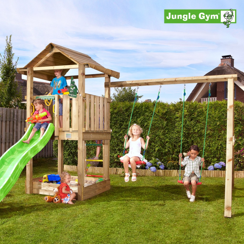 Legetårn komplet Jungle Gym House inkl. Swing module x´tra ekskl. rutschebane