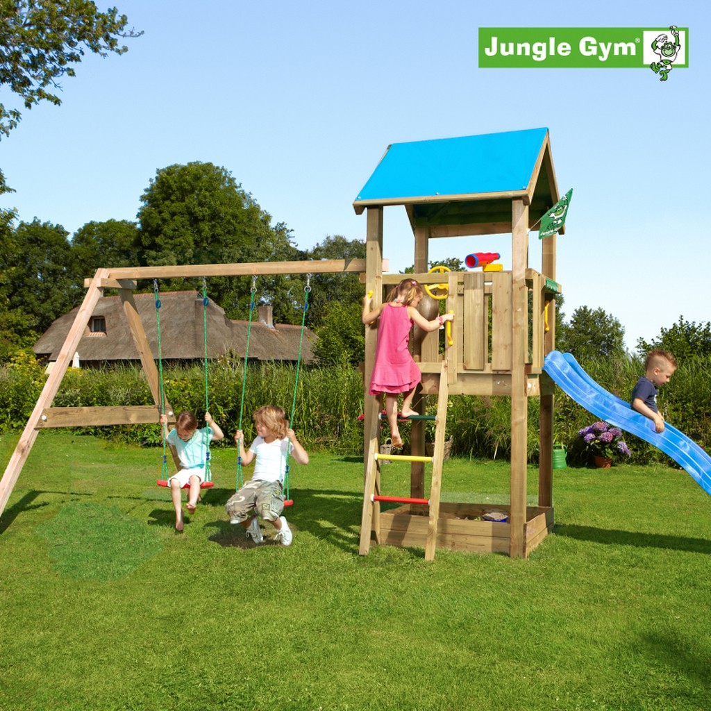 Legetårn komplet Jungle Gym Castle inkl. Swing module x´tra og rutschebane