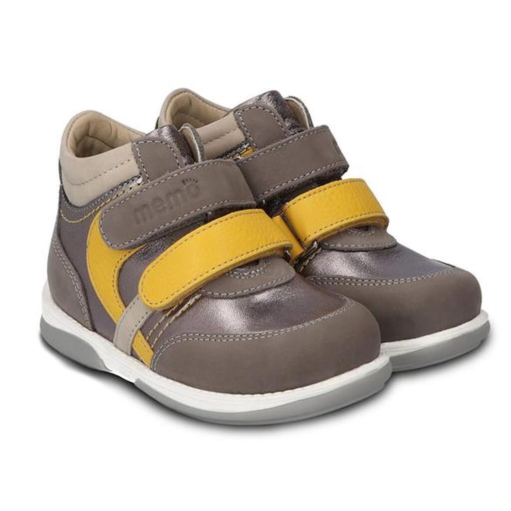 Memo Gabi sneakers, platin-grå/gul - velcrosko med ekstra støtte