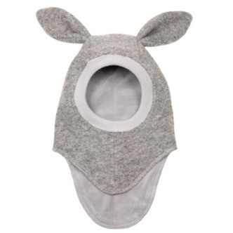 Huttelihut Balaclava 2-lags Uldbomuld med Ører - Bunny - Light Grey Melange str. 12-24 mdr.