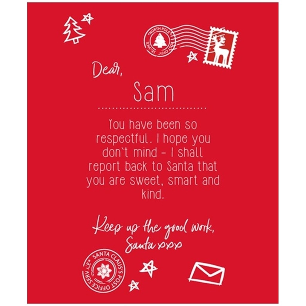 Rød T-shirt - brev fra julemand - med broderet navn på