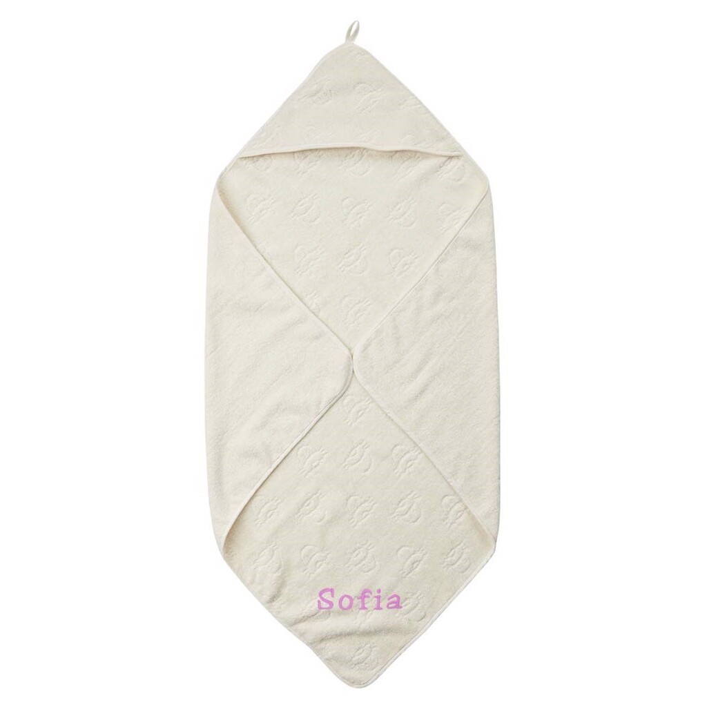 Økologisk babyhåndklæde Råhvid m/u navn
