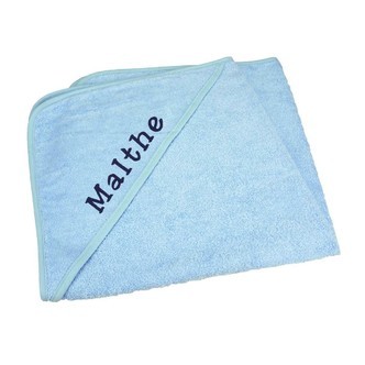 Ensfarvet babyhåndklæde lyseblå m/u navn