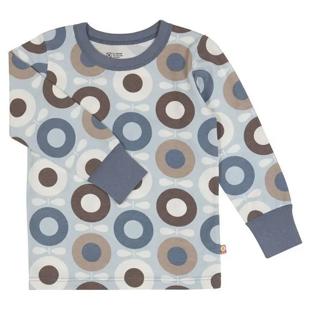 Bluse lyseblå og brun æbleprint