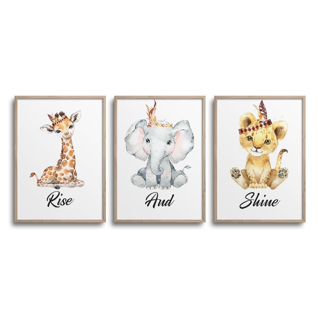 Giraf Elefant og Løve - Rise And Shine - Citat Plakat