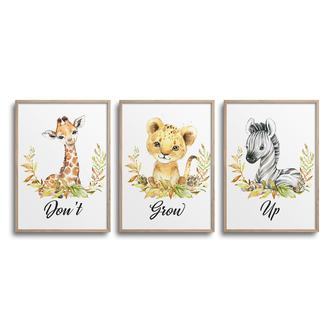 Giraf Løve og Zebra - Dont Grow Up - Citat Plakat