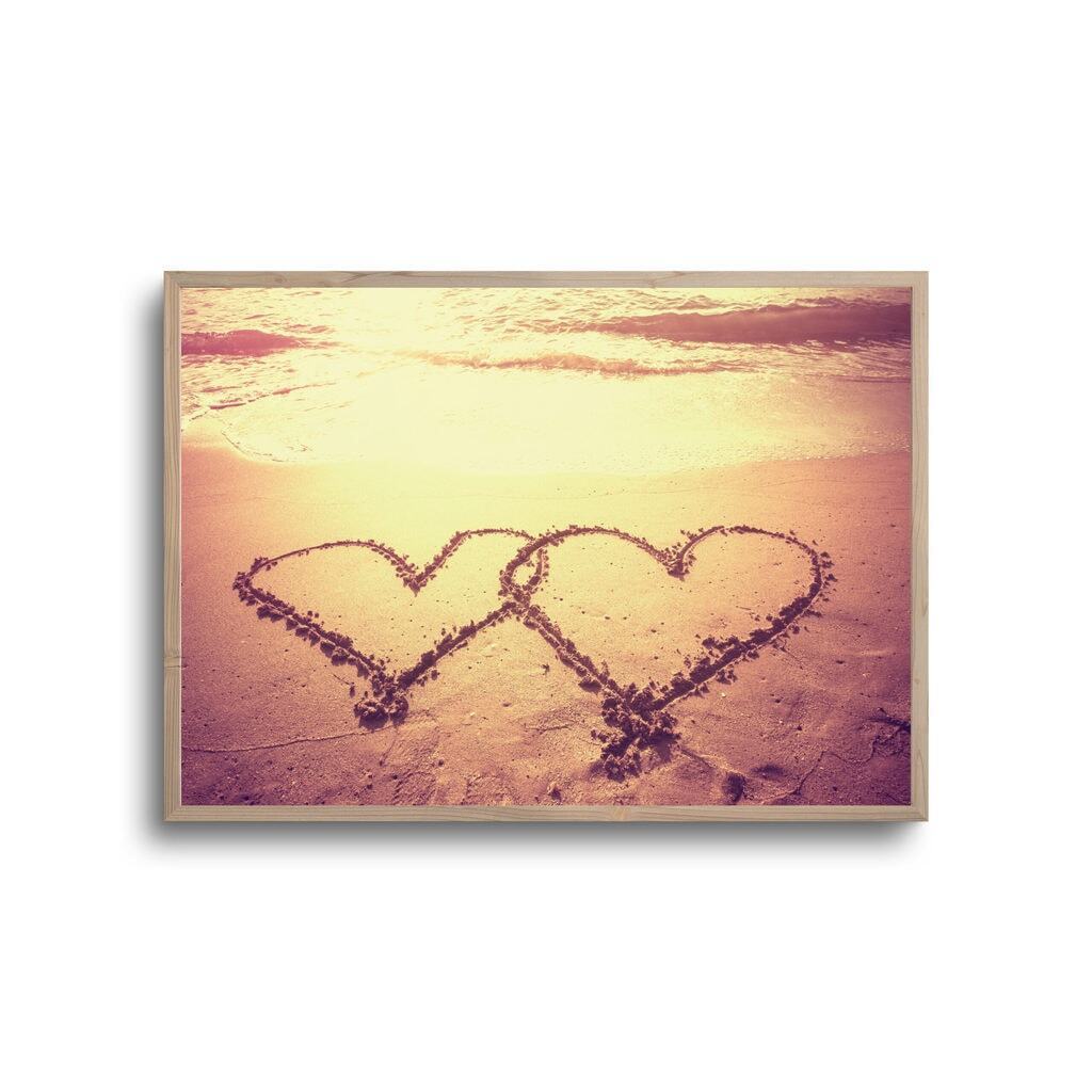 Hjerter på strand &#8211; plakat
