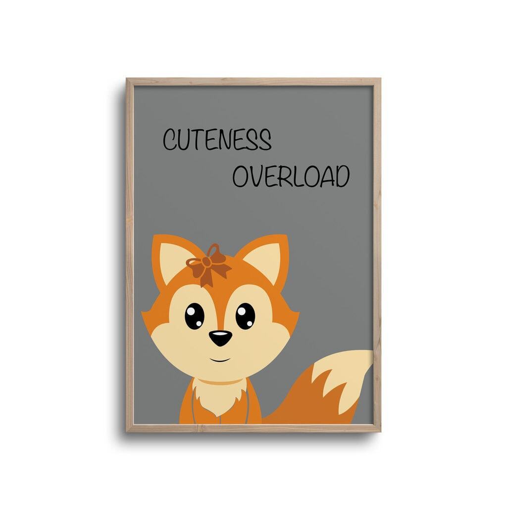Plakat med ræv, cuteness overload - grå