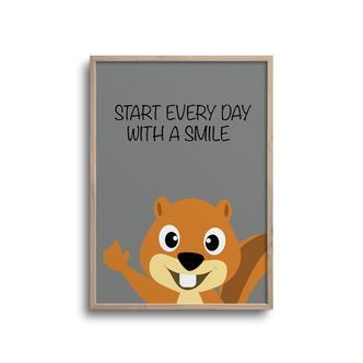 Smilende egern-plakat til børneværelset - grå