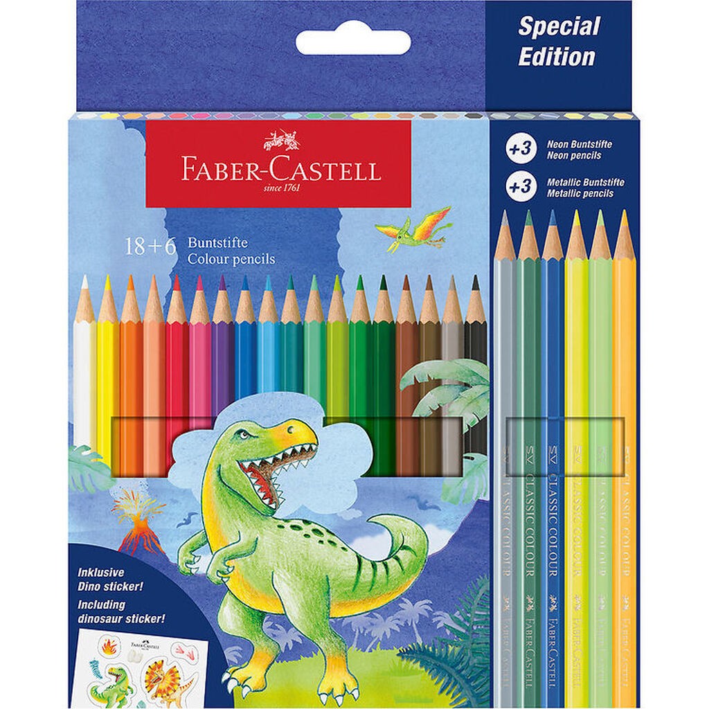 Faber-Castell Farveblyanter - 18+6 stk. - Dinosaur MetallicNeon