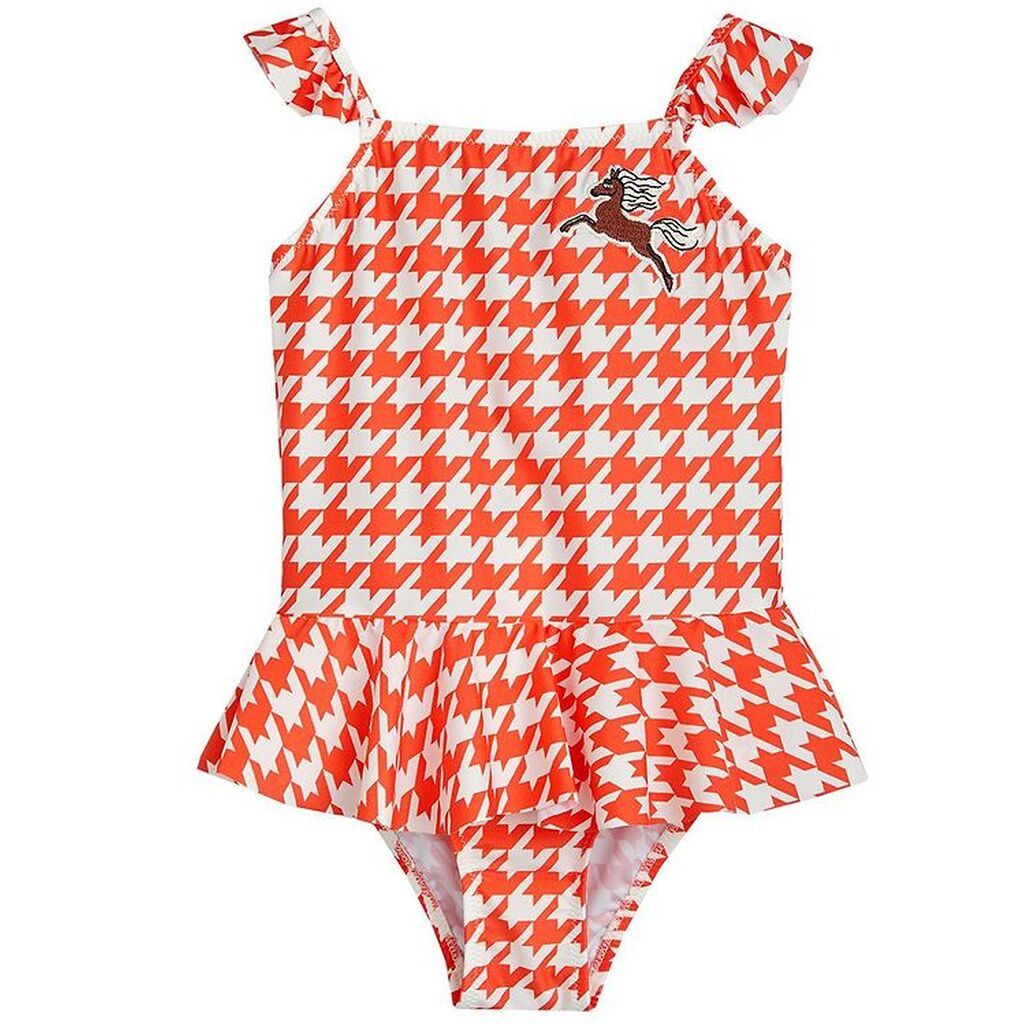 Mini Rodini Badedragt - UV50+ - Houndstooth - RødHvid